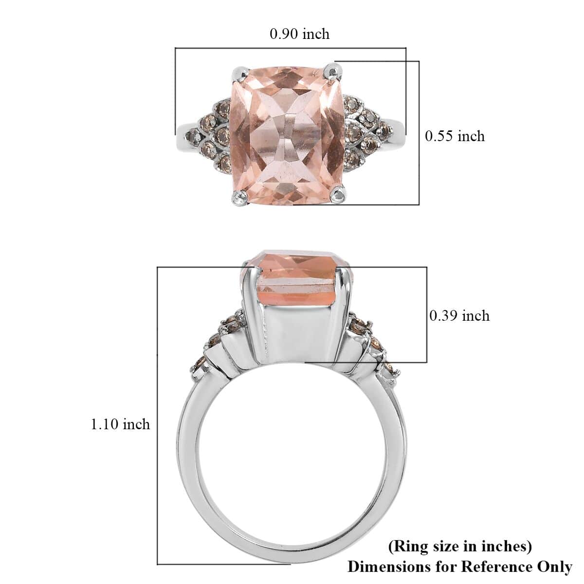 Morganite Quartz (Triplet) and Simulated Champagne Diamond Ring in Stainless Steel (Size 6.0) 6.90 ctw image number 4