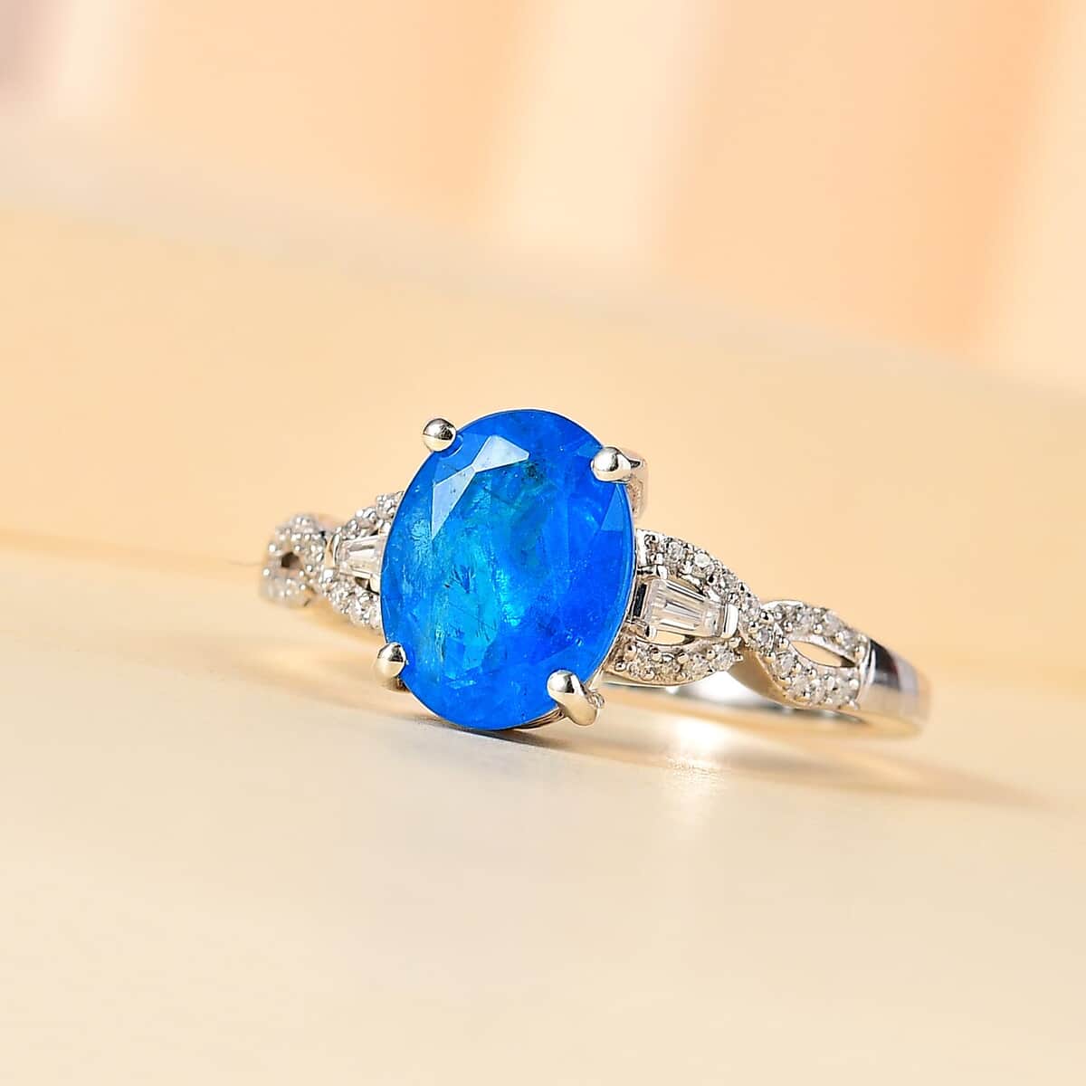 Malgache Neon Apatite and Moissanite Ring in Platinum Over Sterling Silver (Size 8.0) 2.90 ctw image number 1
