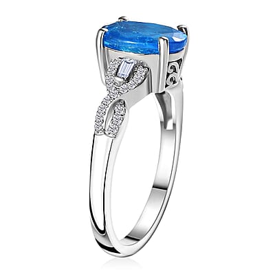 Malgache Neon Apatite and Moissanite Ring in Platinum Over Sterling Silver (Size 8.0) 2.90 ctw