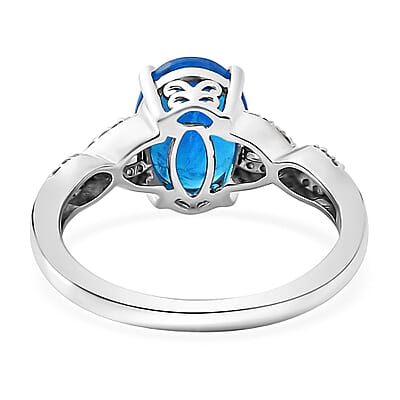 Malgache Neon Apatite and Moissanite Ring in Platinum Over Sterling Silver (Size 8.0) 2.90 ctw