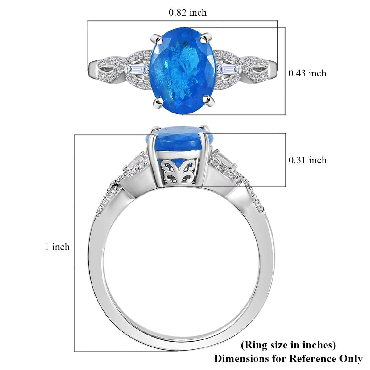 Malgache Neon Apatite and Moissanite Ring in Platinum Over Sterling Silver (Size 8.0) 2.90 ctw image number 5