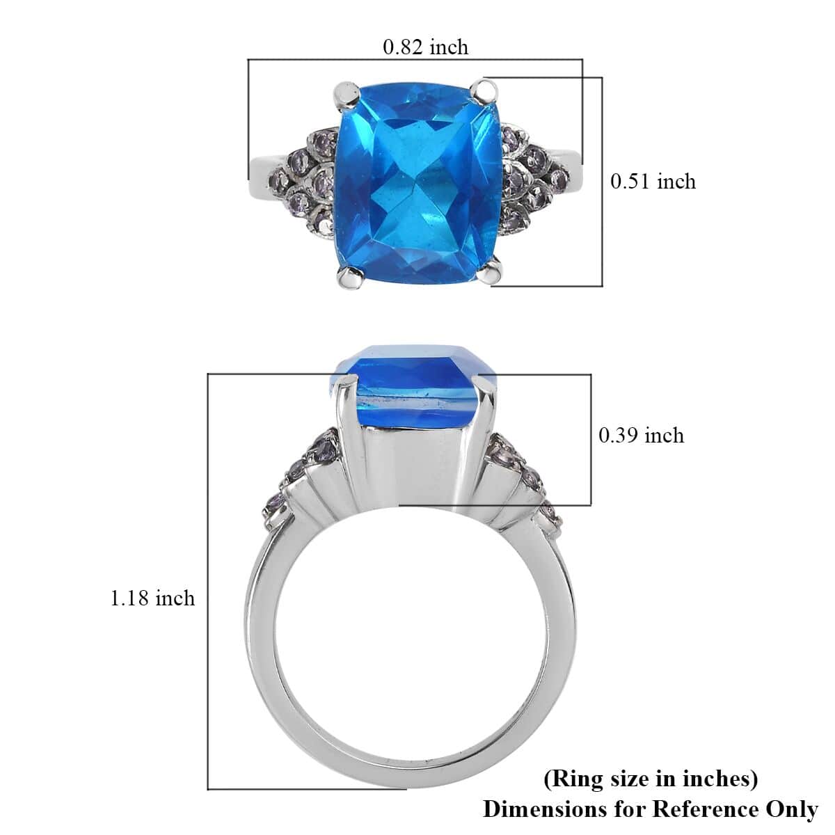 Caribbean Quartz (Triplet) and Simulated Blue Diamond Ring in Stainless Steel (Size 10.0) 6.35 ctw image number 5