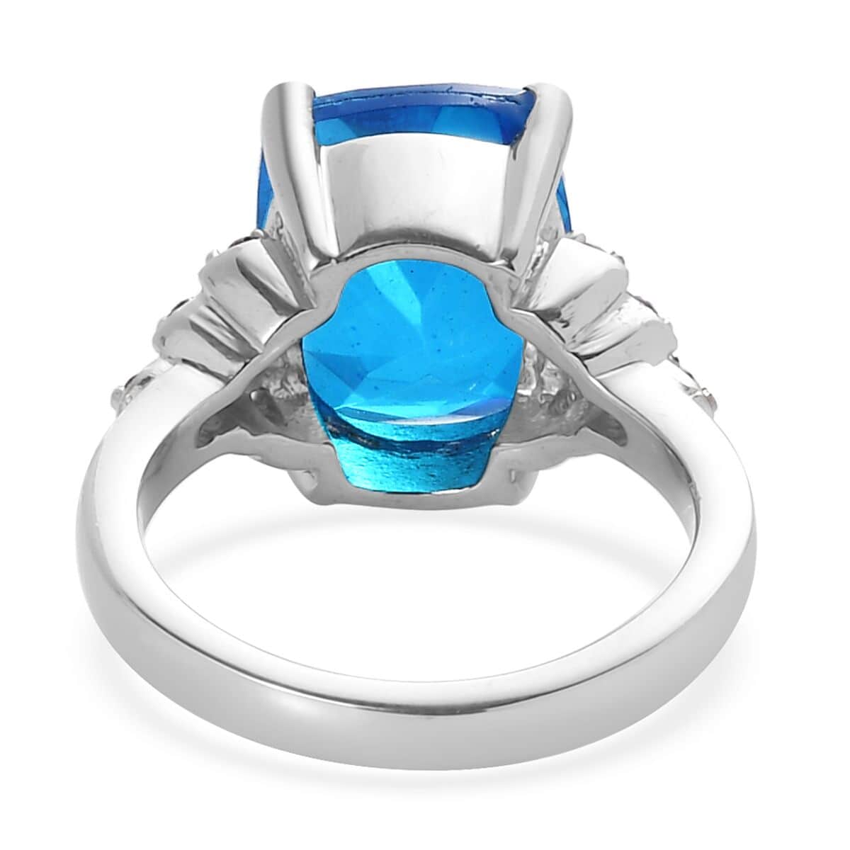 Caribbean Quartz (Triplet) and Simulated Blue Diamond Ring in Stainless Steel (Size 6.0) 6.35 ctw image number 4