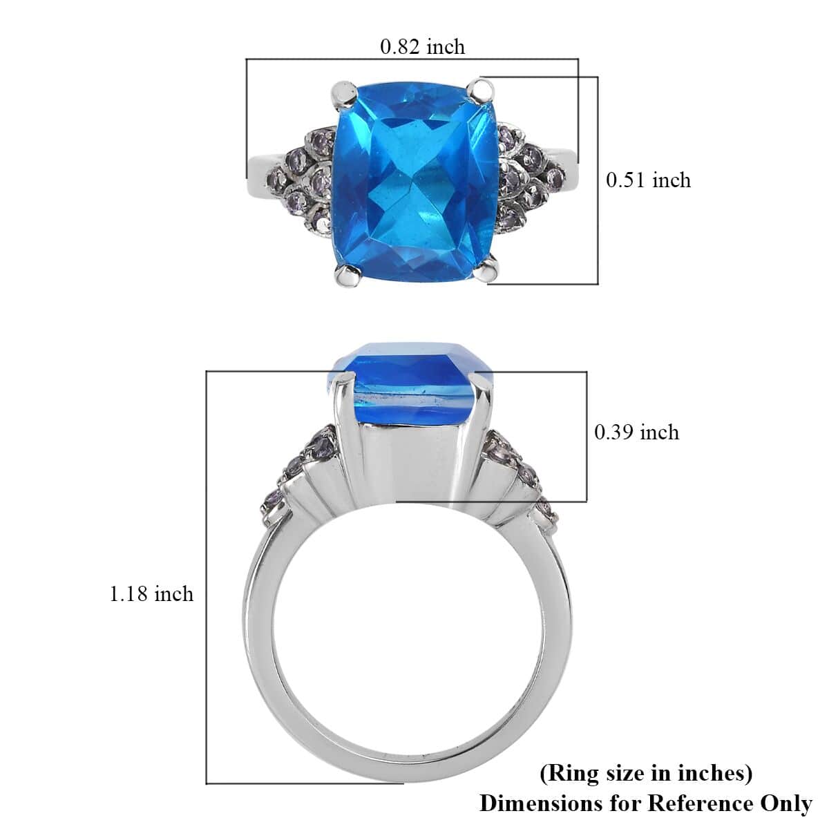 Caribbean Quartz (Triplet) and Simulated Blue Diamond Ring in Stainless Steel (Size 8.0) 6.35 ctw image number 5