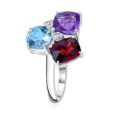 Multi Gemstone Ring in Platinum Over Sterling Silver (Size 10.0) 4.80 ctw