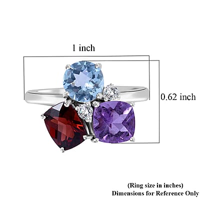 Multi Gemstone Ring in Platinum Over Sterling Silver (Size 10.0) 4.80 ctw
