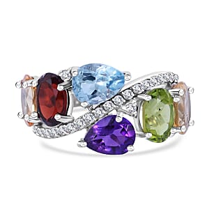 Multi Gemstone Ring in Platinum Over Sterling Silver (Size 7.0) 8.10 ctw