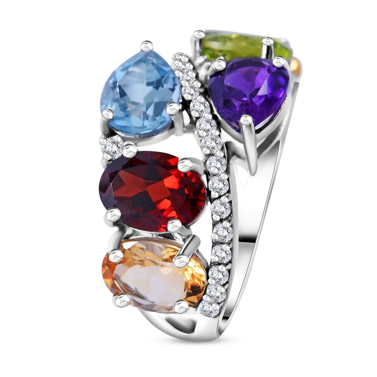Multi Gemstone Ring in Platinum Over Sterling Silver (Size 8.0) 8.10 ctw image number 2