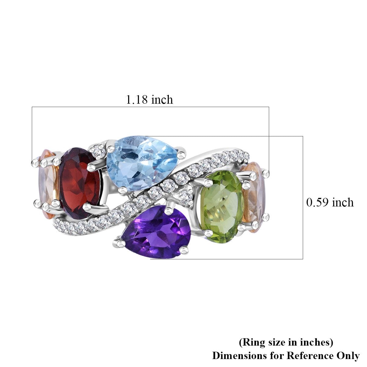 Multi Gemstone Ring in Platinum Over Sterling Silver (Size 8.0) 8.10 ctw image number 4