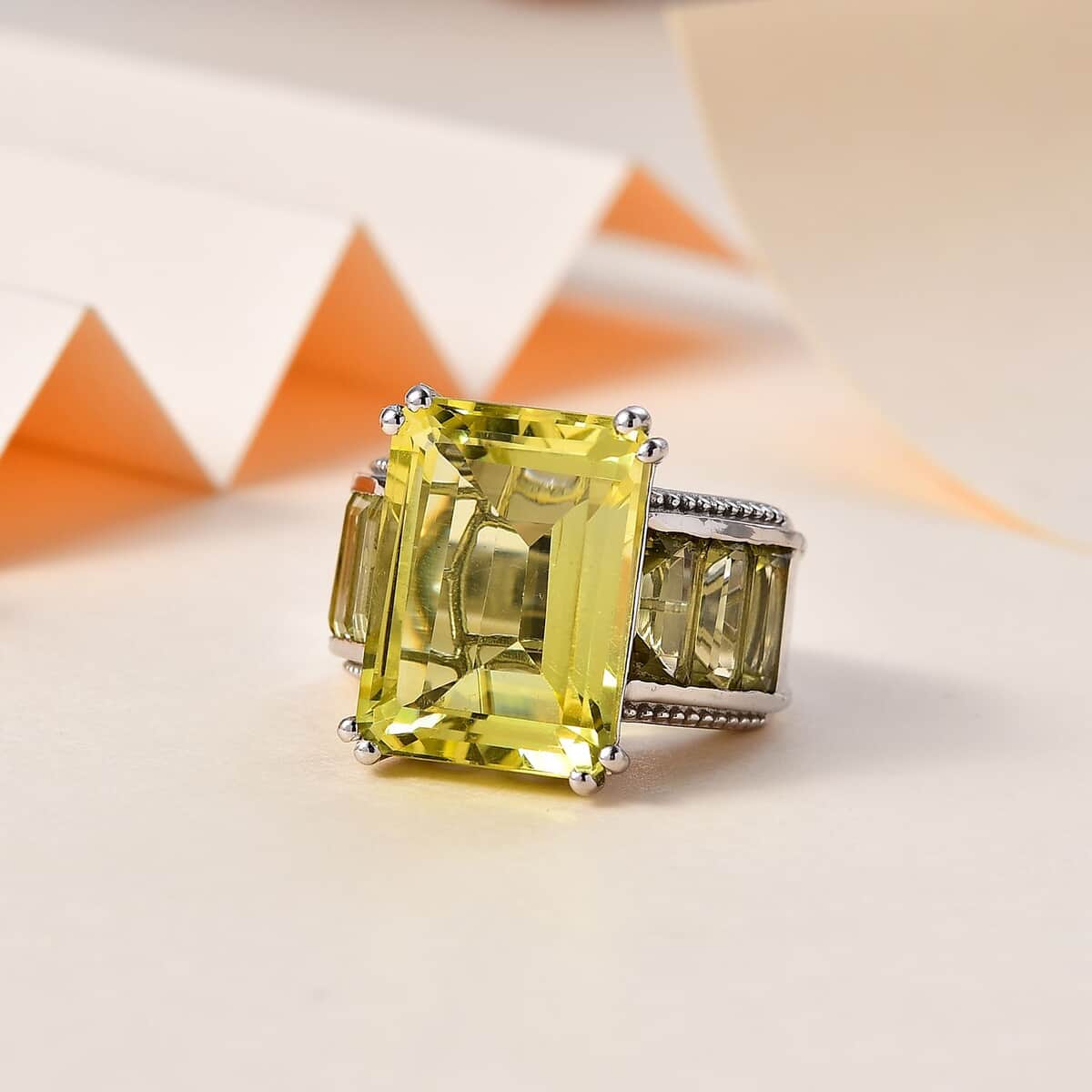 Karis Lemon Quartz Ring in Platinum Bond (Size 10.0) 22.60 ctw image number 1