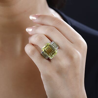 Karis Lemon Quartz Ring in Platinum Bond (Size 10.0) 22.60 ctw