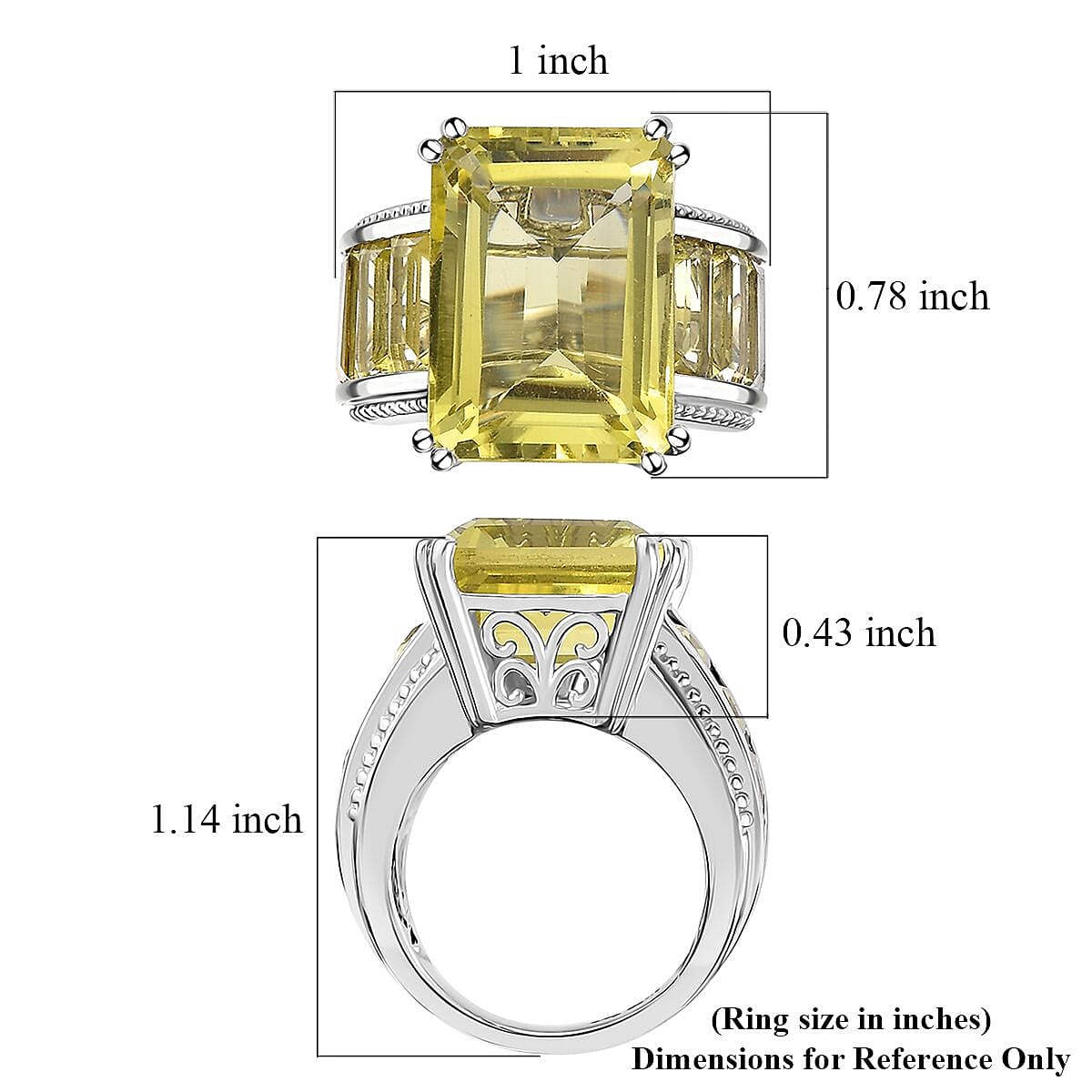 Karis Lemon Quartz Ring in Platinum Bond (Size 10.0) 22.60 ctw