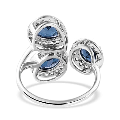 London Blue Topaz and White Zircon 4.85 ctw Ocean Blossom Ring in Platinum Over Sterling Silver (Size 10.0)