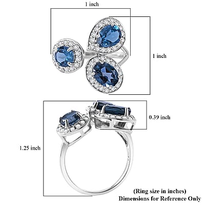 London Blue Topaz and White Zircon 4.85 ctw Ocean Blossom Ring in Platinum Over Sterling Silver (Size 10.0)