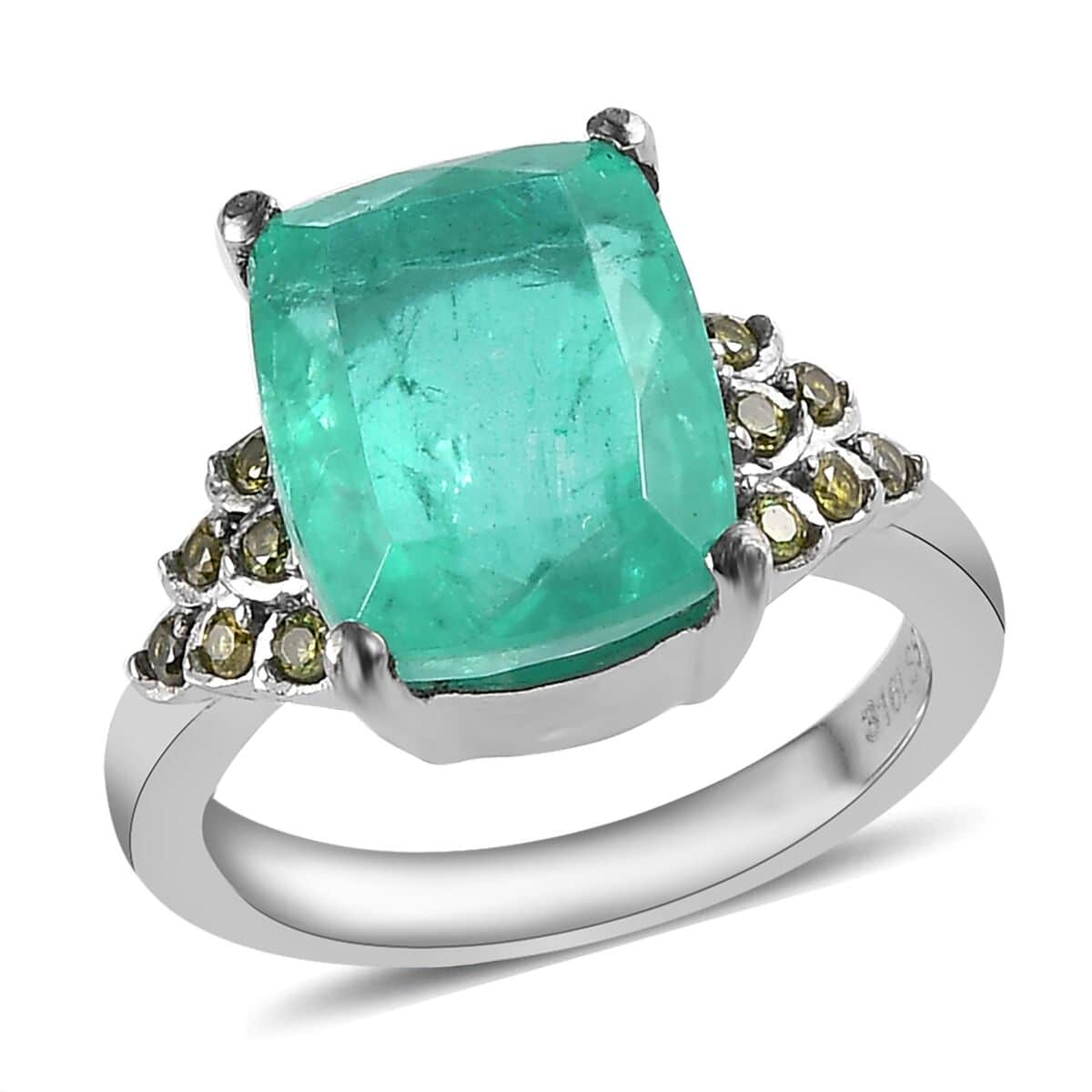 Emeraldine Quartz (Triplet) and Simulated Green Diamond Ring in Stainless Steel (Size 11.0) 6.75 ctw image number 0