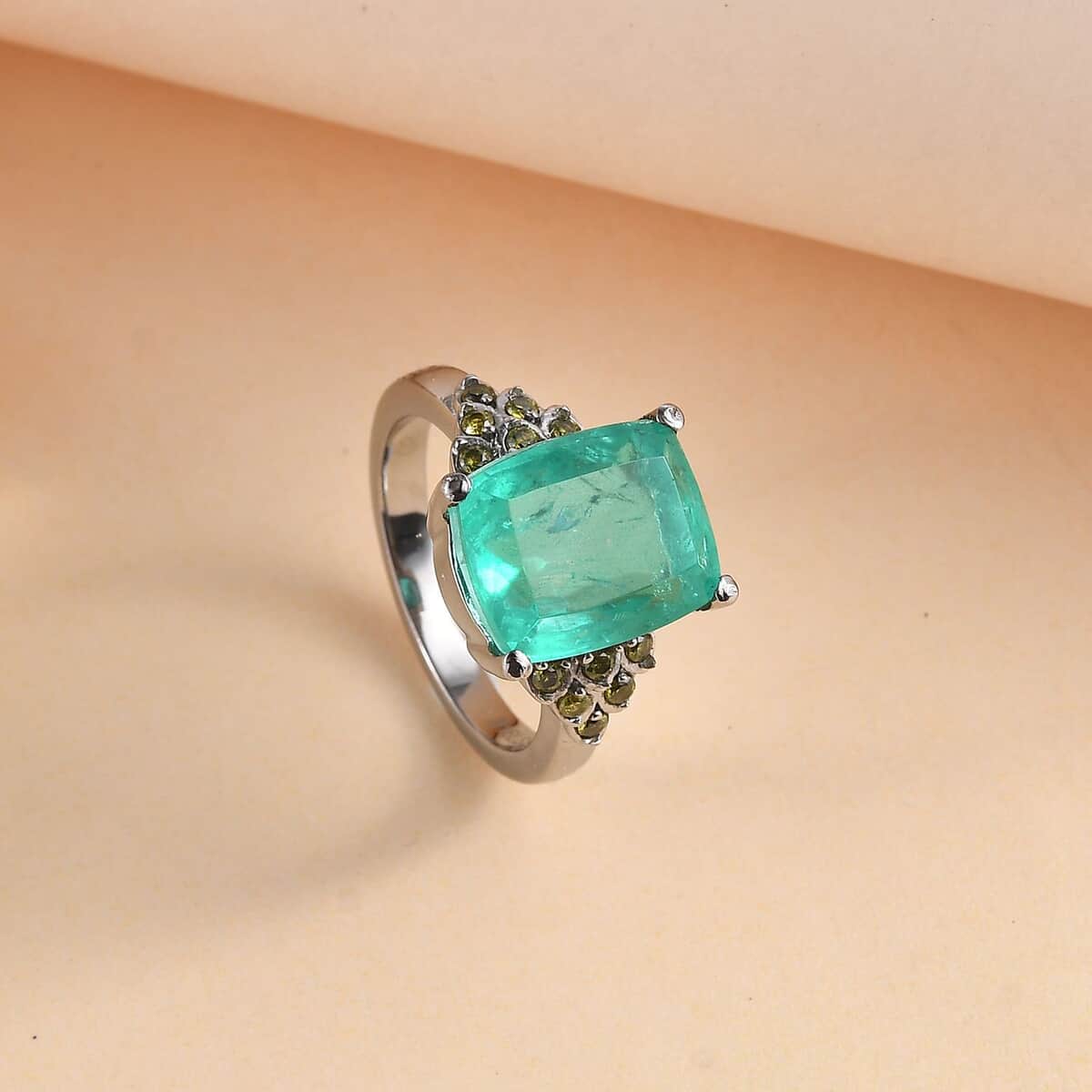 Emeraldine Quartz (Triplet) and Simulated Green Diamond Ring in Stainless Steel (Size 11.0) 6.75 ctw image number 1