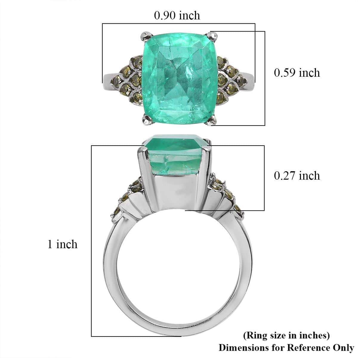 Emeraldine Quartz (Triplet) and Simulated Green Diamond Ring in Stainless Steel (Size 11.0) 6.75 ctw image number 5