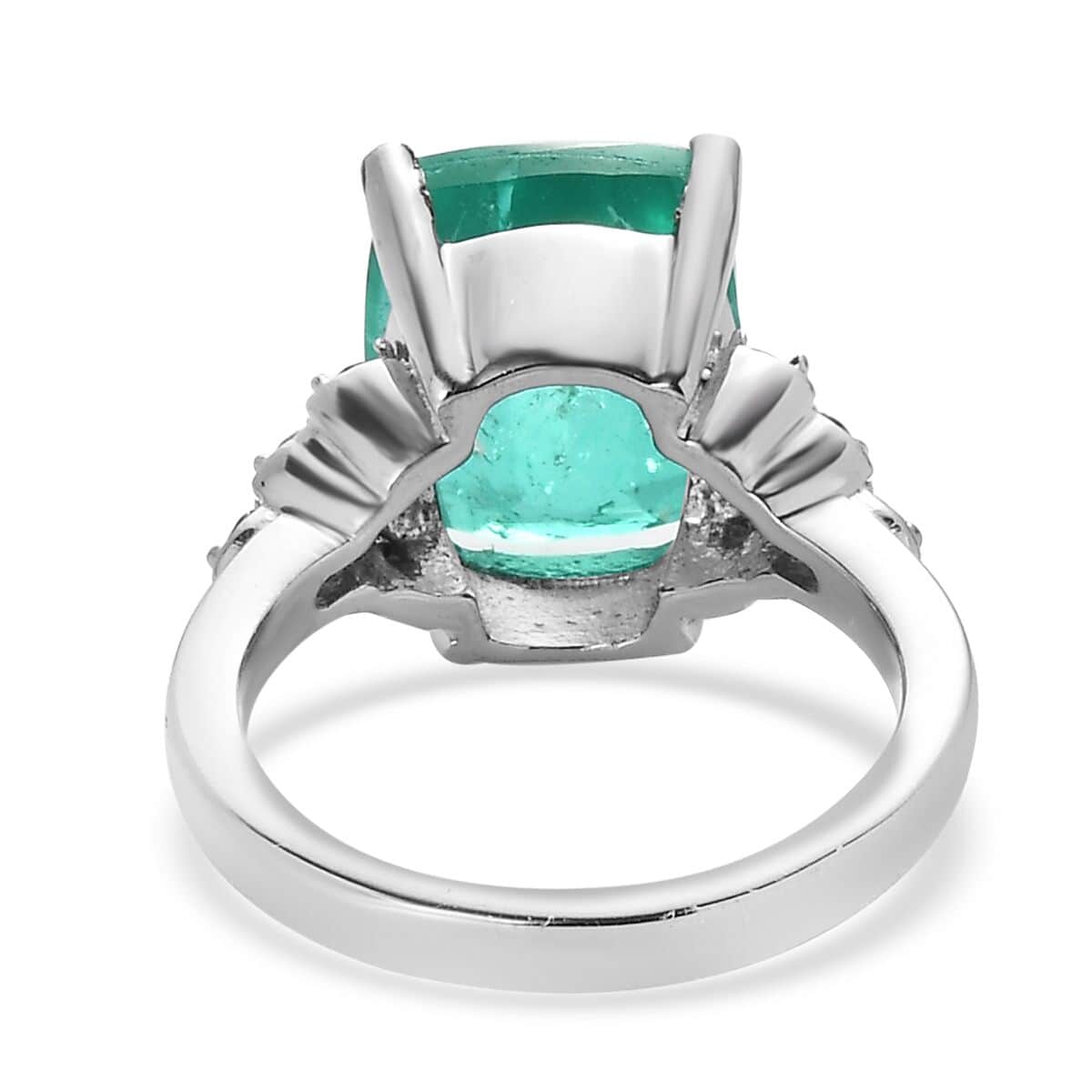 Emeraldine Quartz (Triplet) and Simulated Green Diamond Ring in Stainless Steel (Size 6.0) 6.75 ctw image number 4