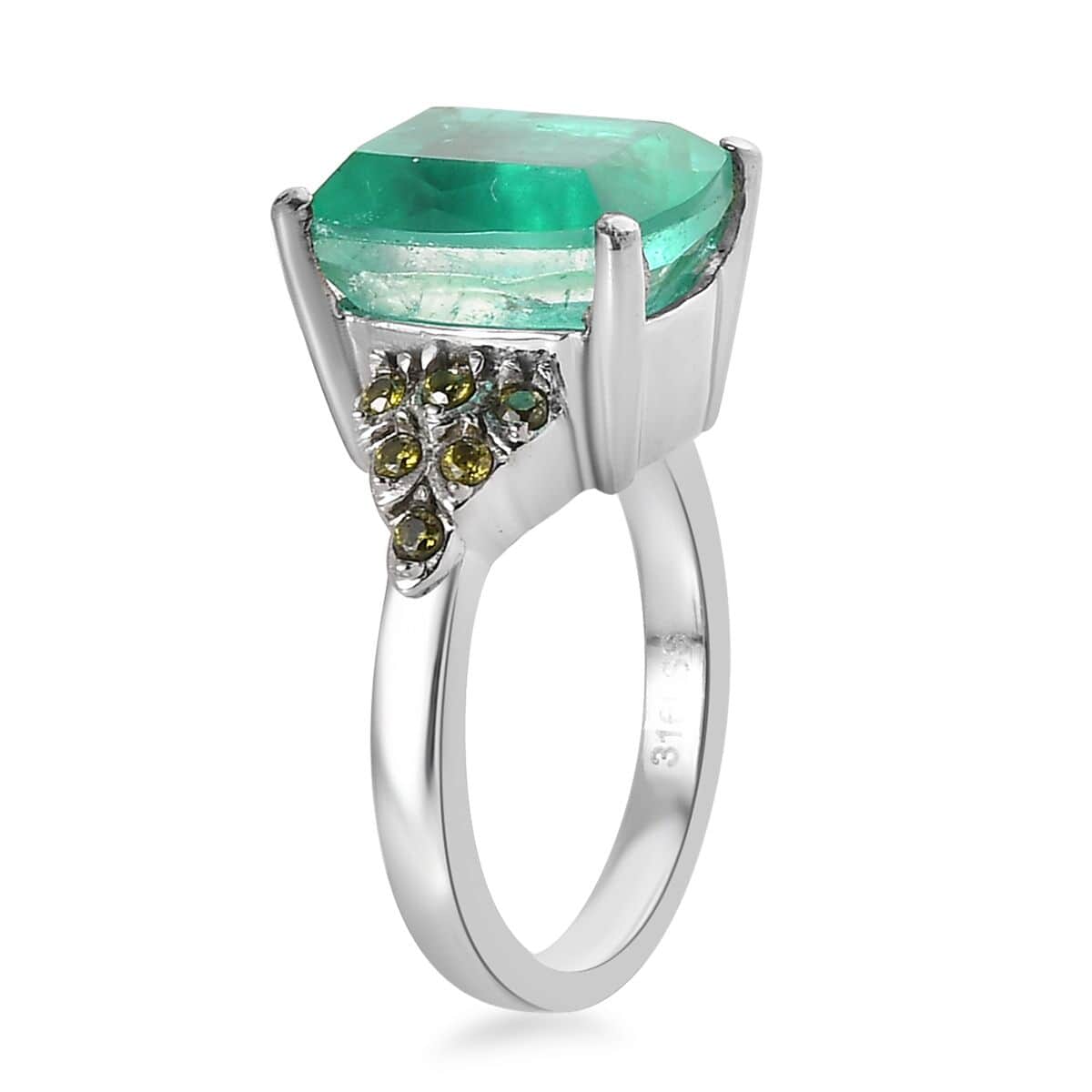 Emeraldine Quartz (Triplet) and Simulated Green Diamond Ring in Stainless Steel (Size 7.0) 6.75 ctw image number 3
