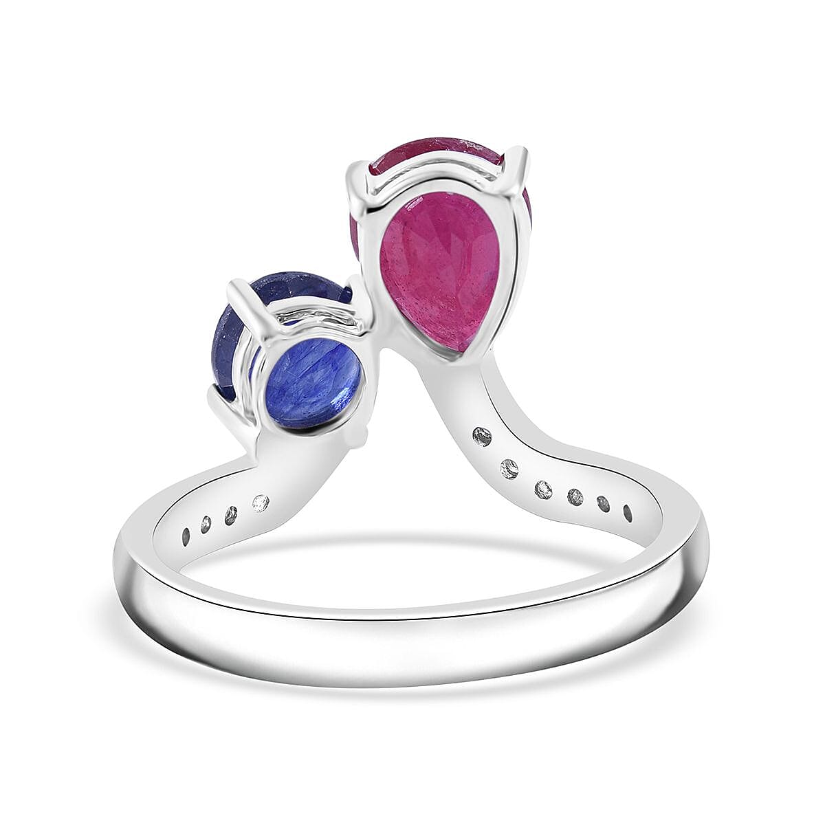 Niassa Ruby (FF), Masoala Sapphire (FF) and White Zircon Ring in Platinum Over Sterling Silver (Size 10.0) 3.85 ctw