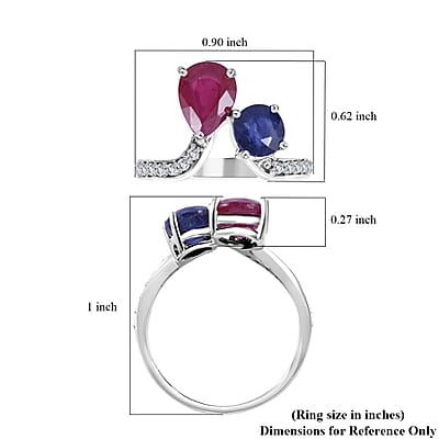 Niassa Ruby (FF), Masoala Sapphire (FF) and White Zircon Ring in Platinum Over Sterling Silver (Size 10.0) 3.85 ctw