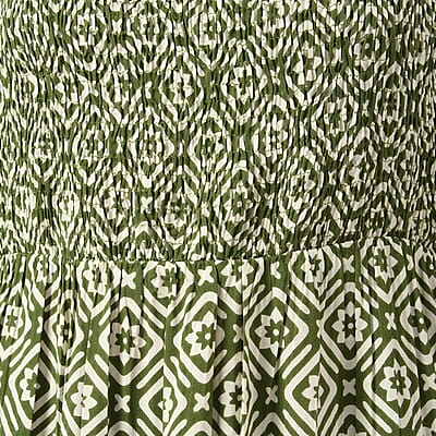 Tamsy Green Floral Square Printed Smocking Dress - One Size Fits Most