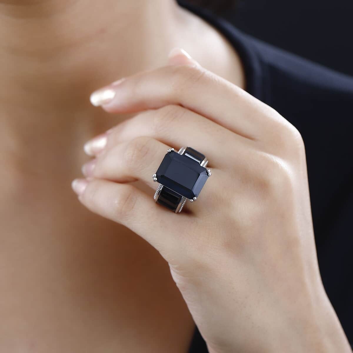 Karis Thai Black Spinel Ring in Platinum Bond (Size 10.0) 28.70 ctw image number 2