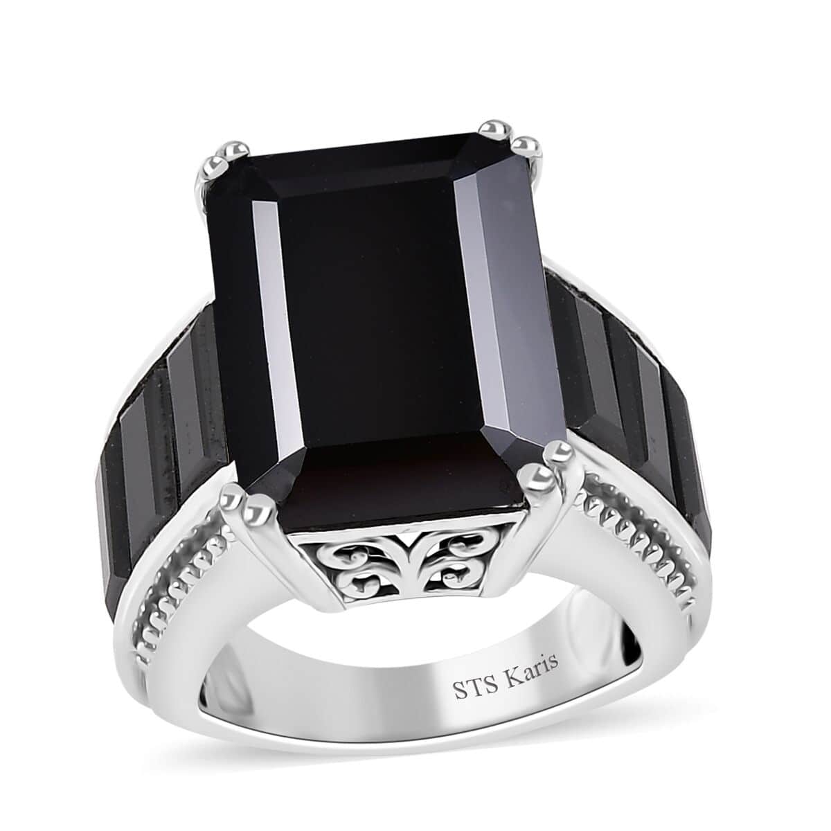 Karis Thai Black Spinel Ring in Platinum Bond (Size 5.0) 28.70 ctw image number 0