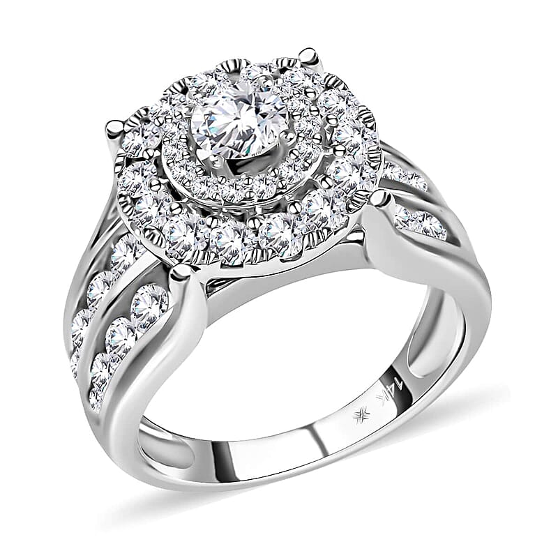 NY Closeout 14K White Gold Diamond G-H I1 Halo Bridge Ring (Size 9.0) 7.85 Grams 3.10 ctw
