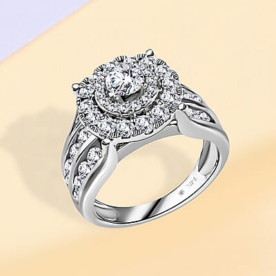NY Closeout 14K White Gold Diamond G-H I1 Halo Bridge Ring (Size 9.0) 7.85 Grams 3.10 ctw