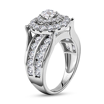 NY Closeout 14K White Gold Diamond G-H I1 Halo Bridge Ring (Size 9.0) 7.85 Grams 3.10 ctw
