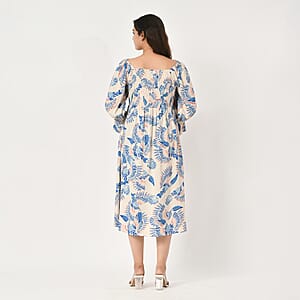 Tamsy Blue Bird Printed Smocking Dress - One Size Fits Most