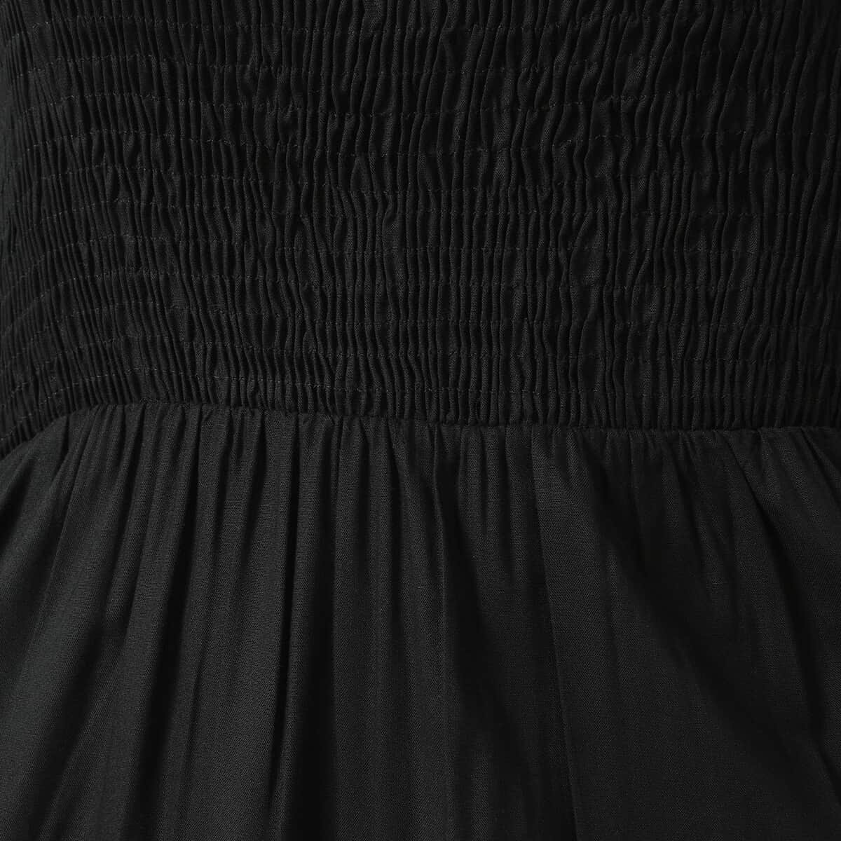 Tamsy Black Solid Smocking Dress - One Size Fits Most image number 6