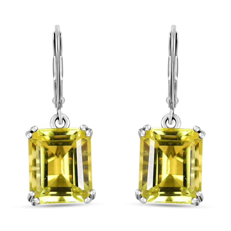 Karis Lemon Quartz Lever Back Earrings in Platinum Bond 12.10 ctw