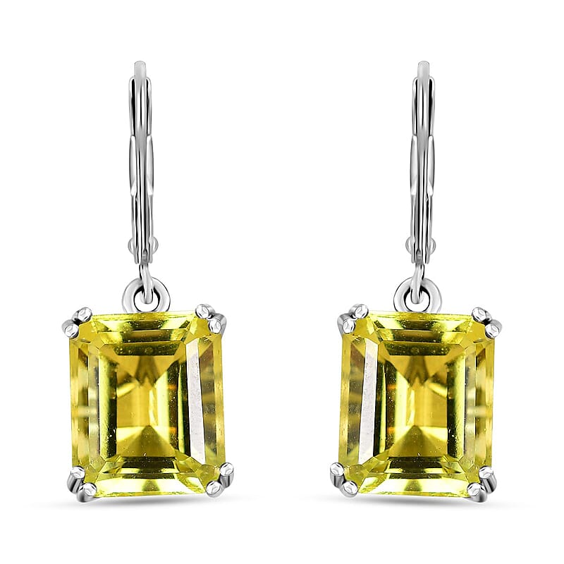 Karis Lemon Quartz Lever Back Earrings in Platinum Bond 12.10 ctw