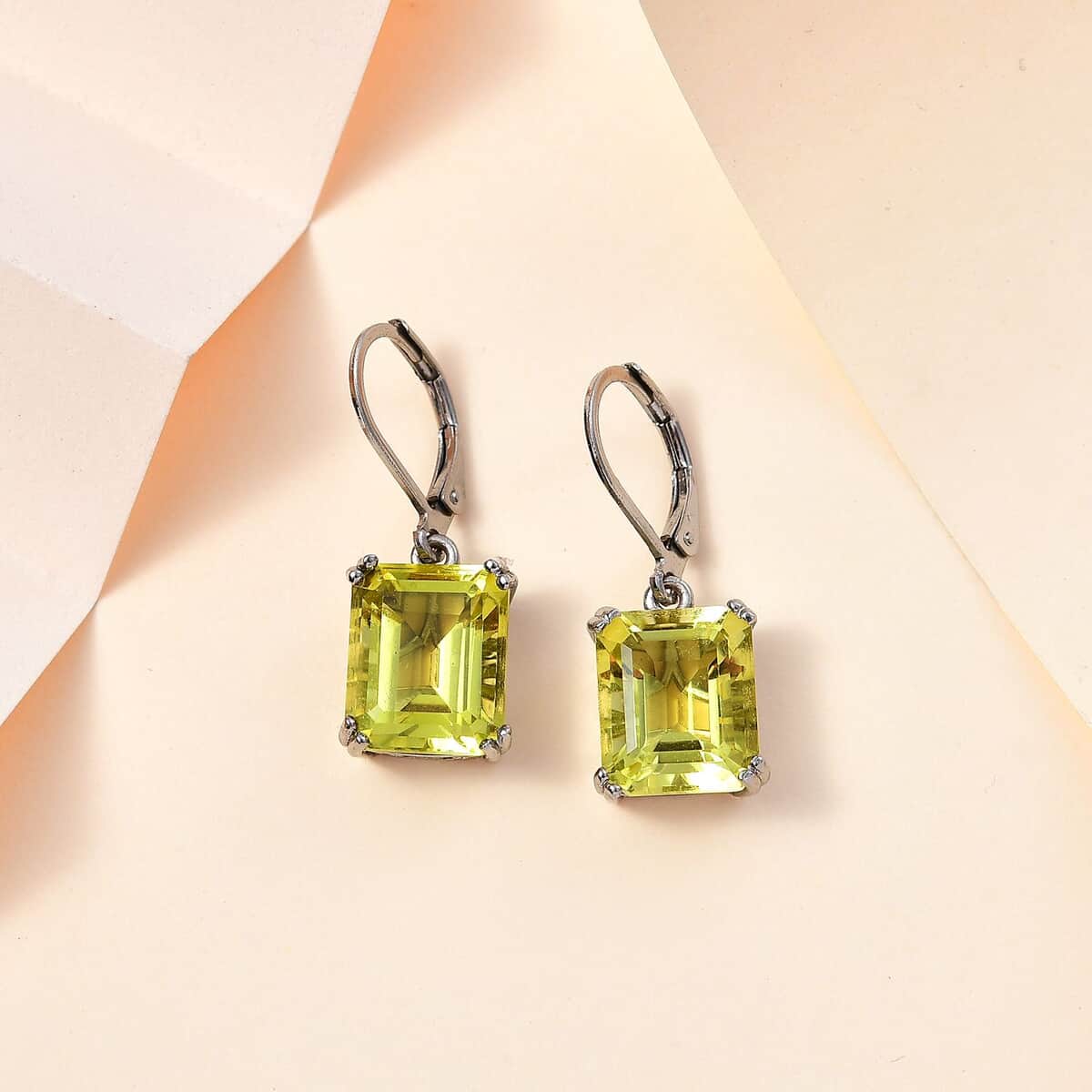 Karis Lemon Quartz Lever Back Earrings in Platinum Bond 12.10 ctw image number 1