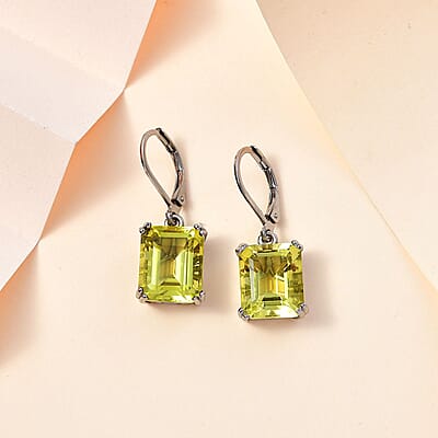 Karis Lemon Quartz Lever Back Earrings in Platinum Bond 12.10 ctw