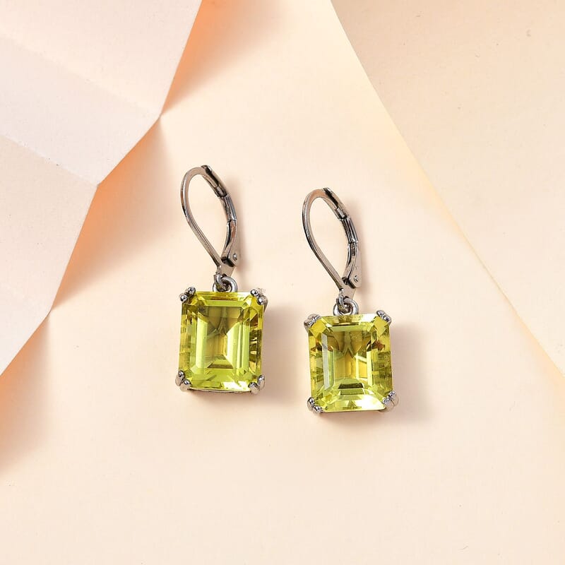 Karis Lemon Quartz Lever Back Earrings in Platinum Bond 12.10 ctw