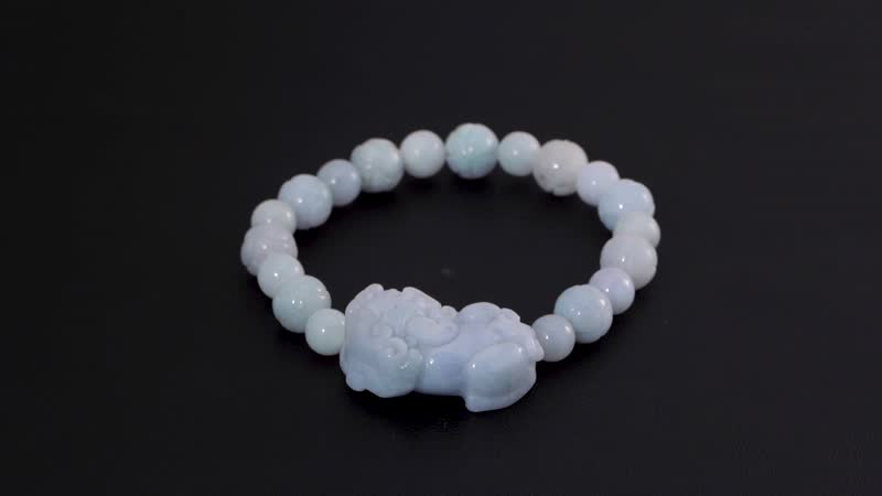Natural Jade 210.00 ctw Carved Lotus Beaded Stretch Bracelet with Pixiu Charm