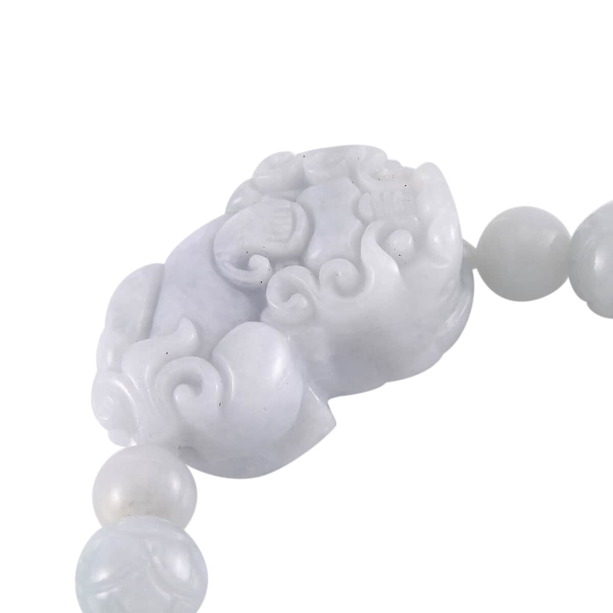 Natural Jade Carved Lotus Beaded Stretch Bracelet with Pixiu Charm 210.00 ctw image number 3