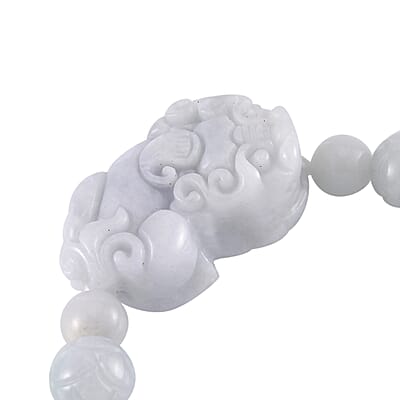 Natural Jade 210.00 ctw Carved Lotus Beaded Stretch Bracelet with Pixiu Charm