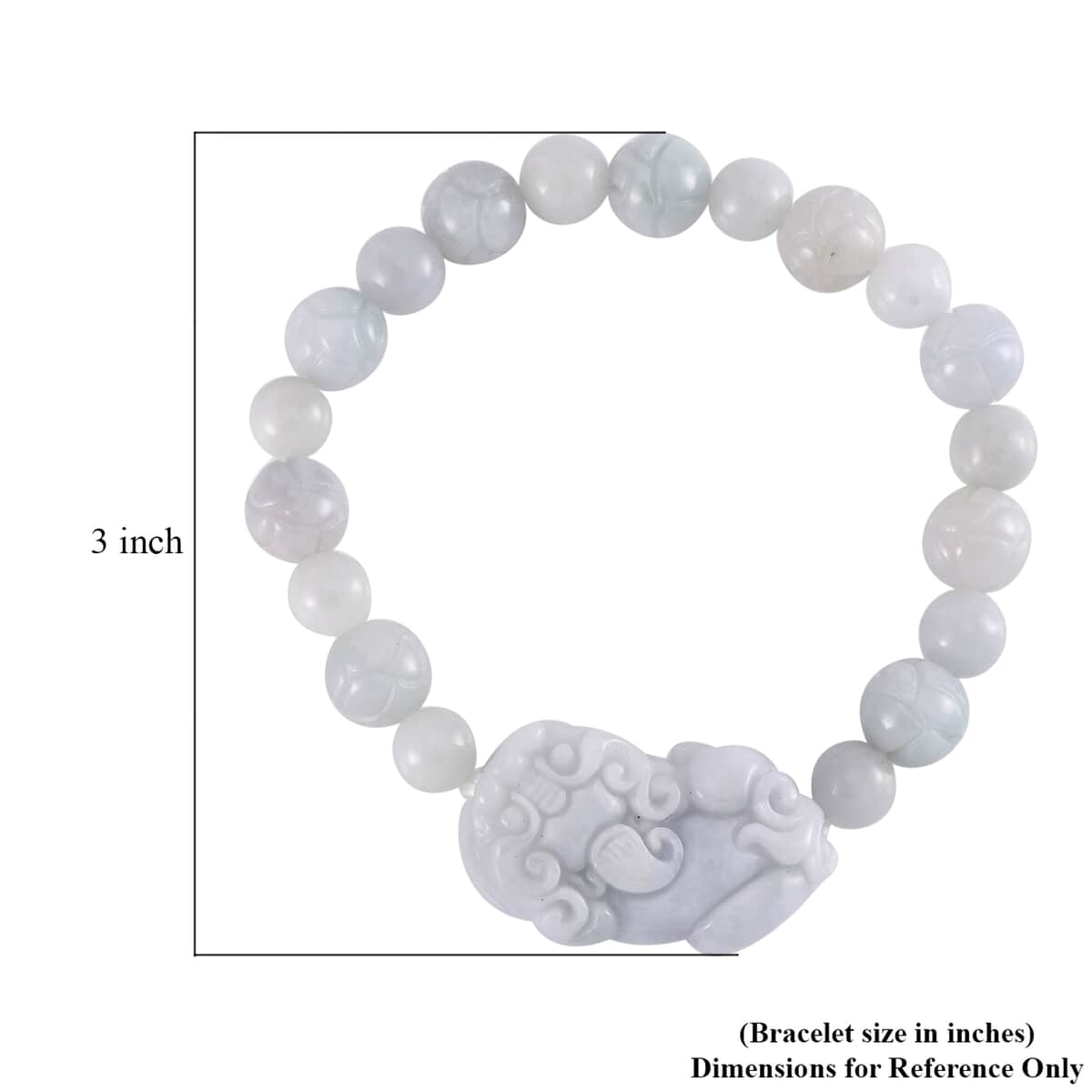 Natural Jade Carved Lotus Beaded Stretch Bracelet with Pixiu Charm 210.00 ctw image number 4