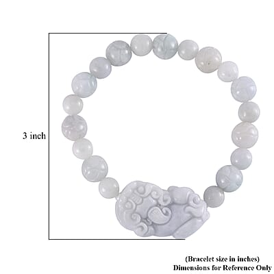 Natural Jade 210.00 ctw Carved Lotus Beaded Stretch Bracelet with Pixiu Charm