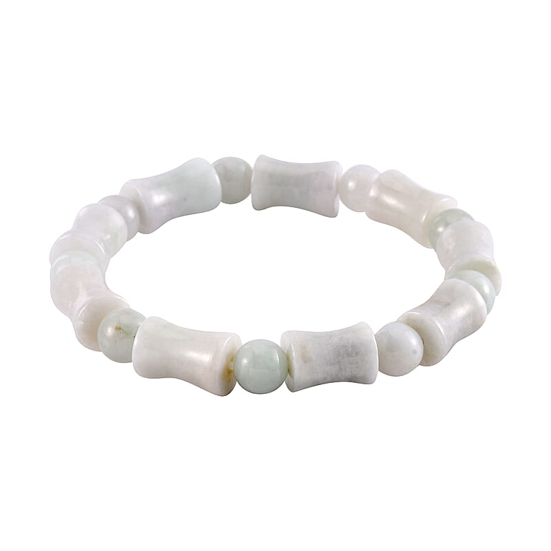 Natural Jade Bamboo Carved Stretch Bracelet 150.00 ctw