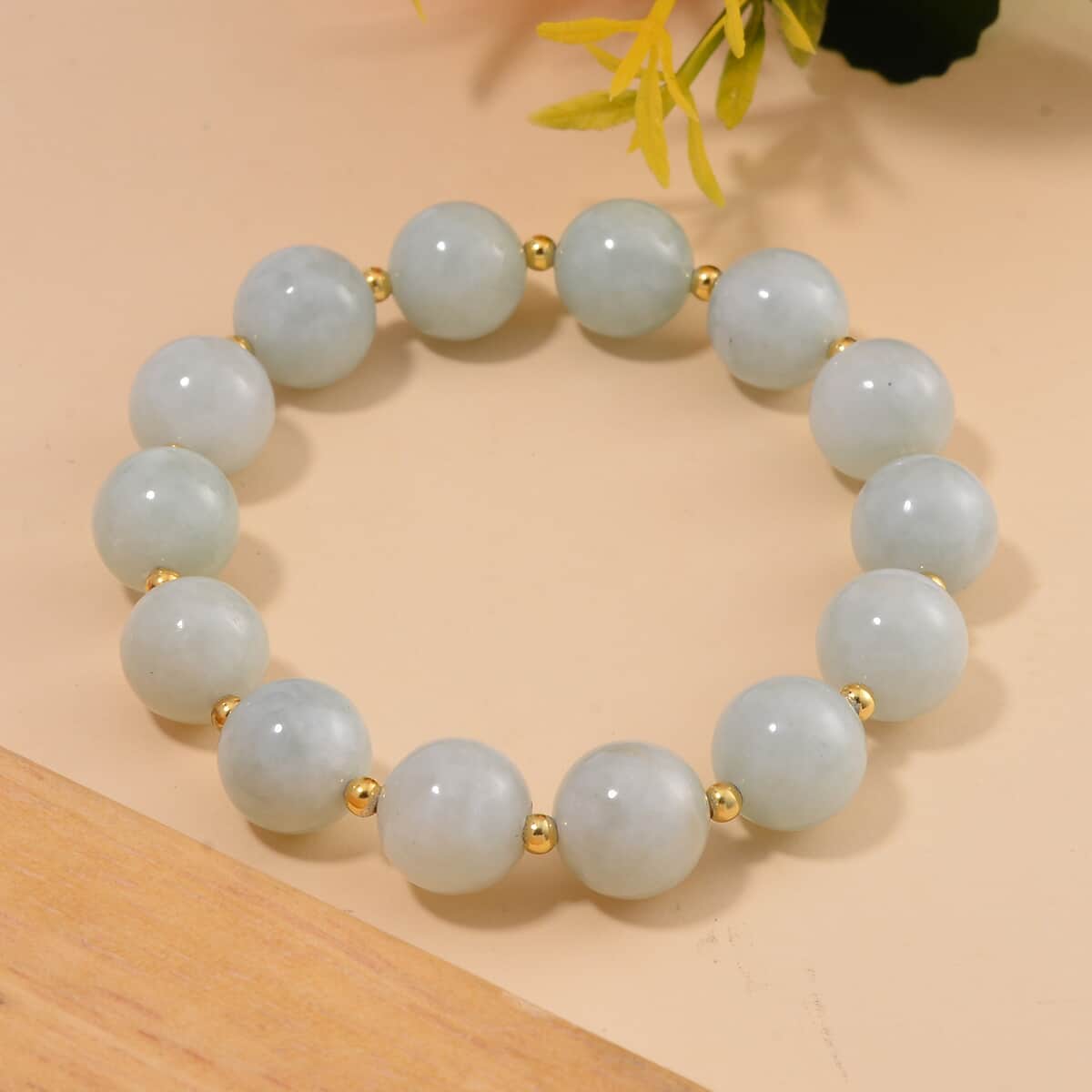 Natural Jade 210.00 ctw Stretch Bracelet in 14K Yellow Gold Over Sterling Silver image number 1