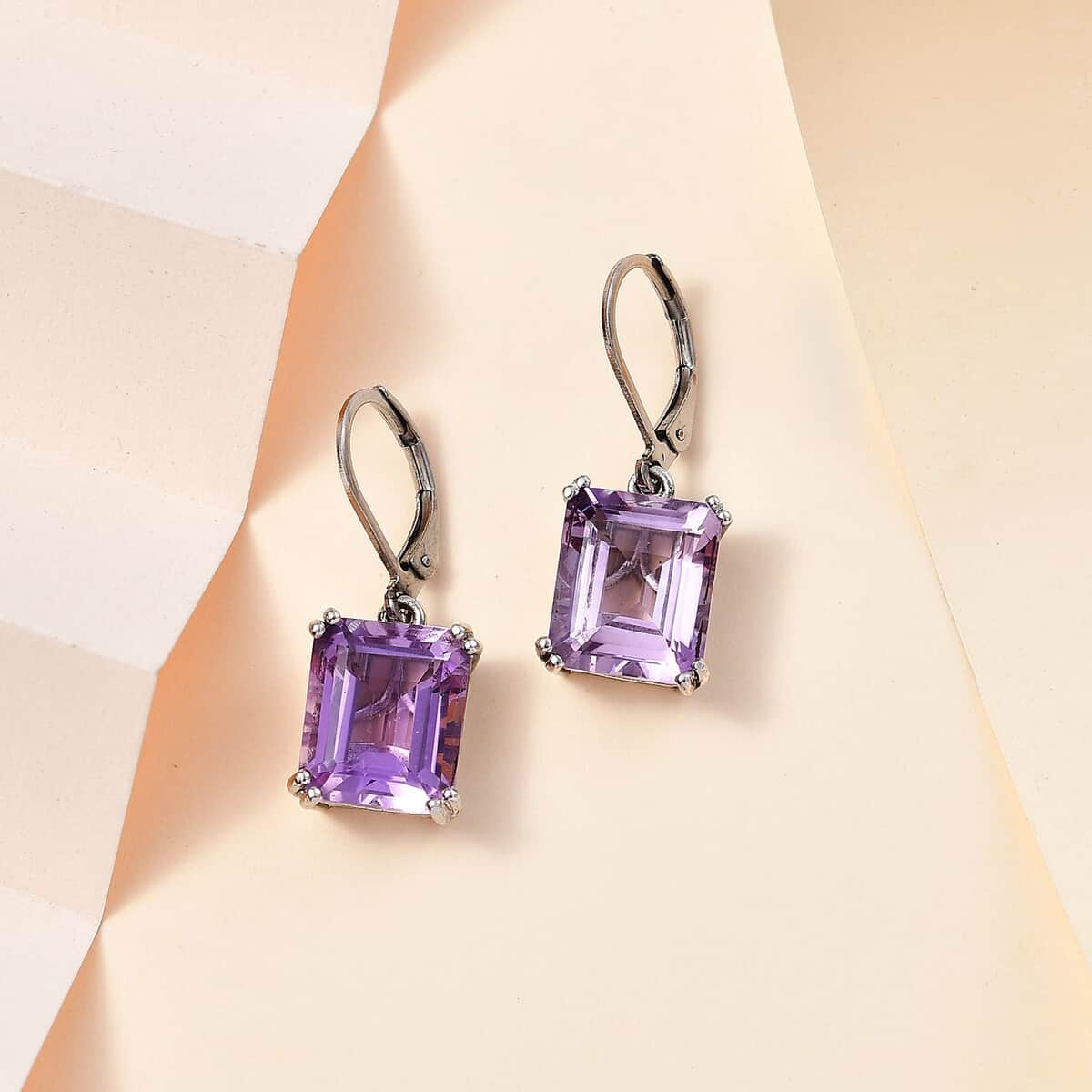 Karis Rose De France Amethyst Solitaire Lever Back Earrings in Platinum Bond 11.40 ctw image number 1