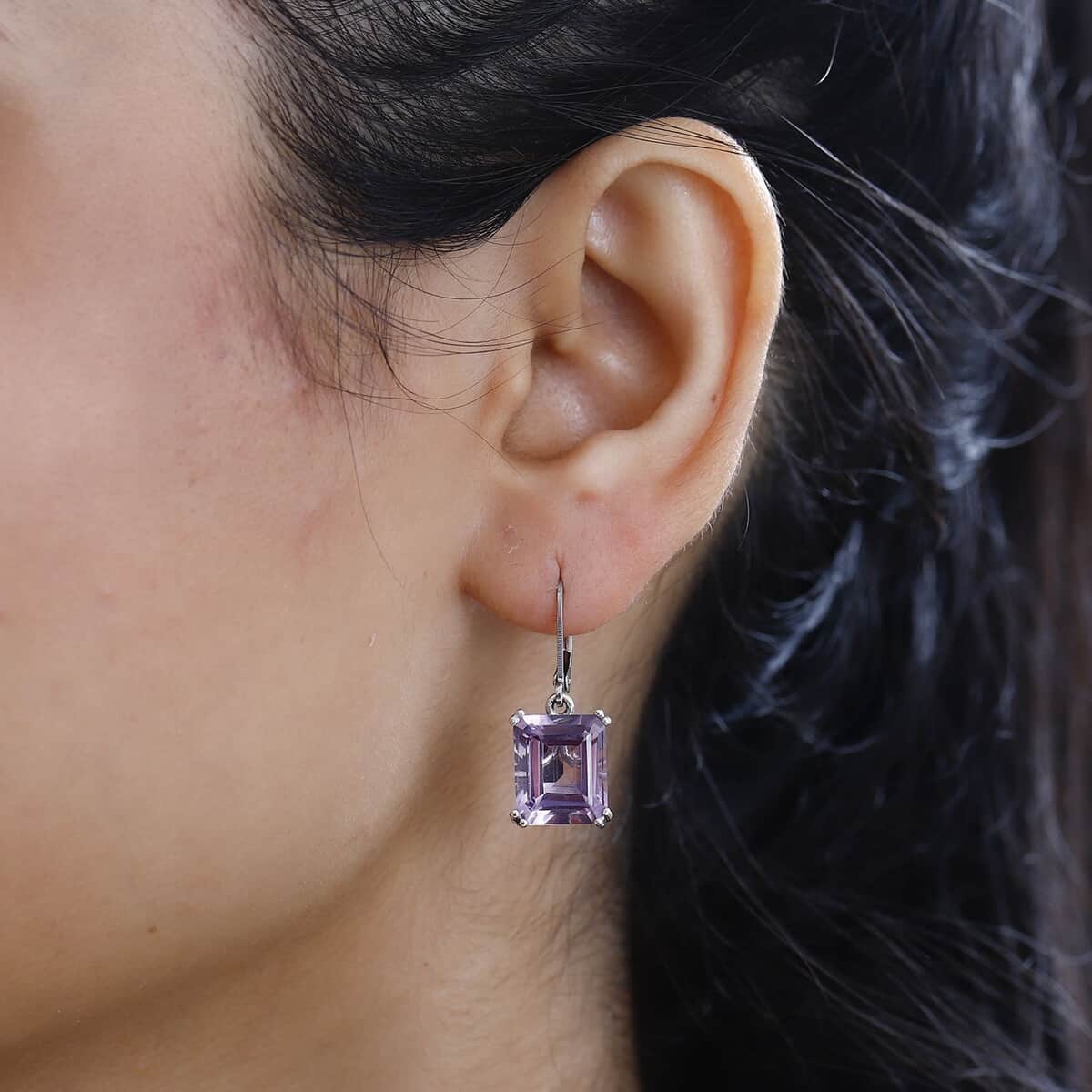 Karis Rose De France Amethyst Solitaire Lever Back Earrings in Platinum Bond 11.40 ctw image number 2