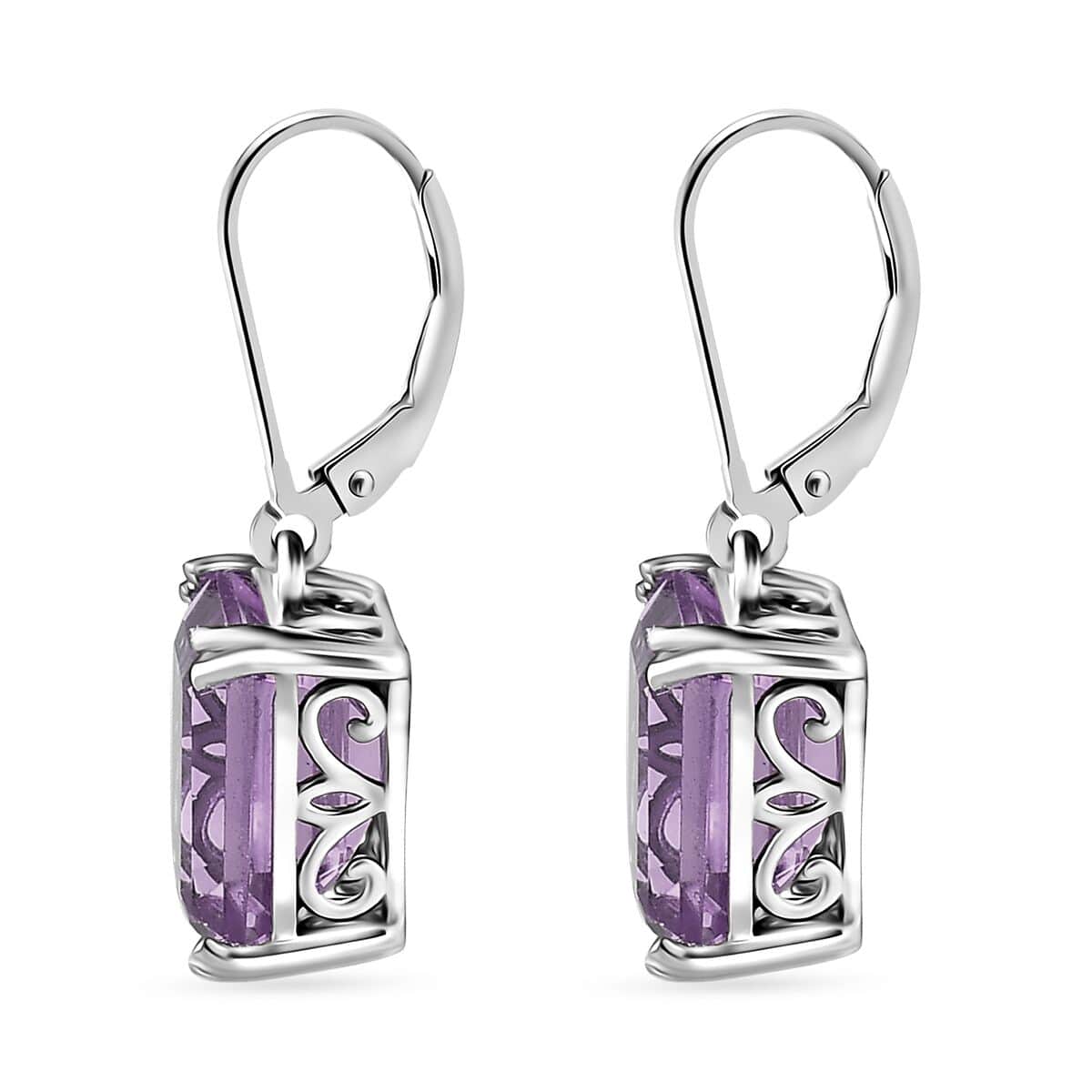 Karis Rose De France Amethyst Solitaire Lever Back Earrings in Platinum Bond 11.40 ctw image number 3