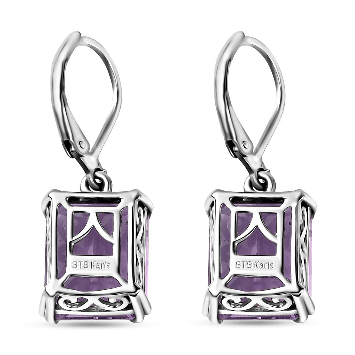 Karis Rose De France Amethyst Solitaire Lever Back Earrings in Platinum Bond 11.40 ctw image number 4