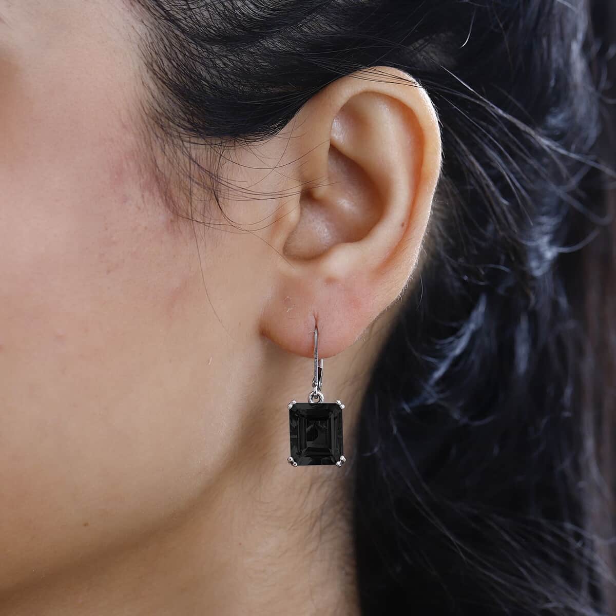 Karis Thai Black Spinel Solitaire Lever Back Earrings in Platinum Bond 14.65 ctw image number 2